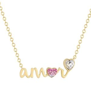 Crystal Gold Plated Amor Heart Necklace GIFT BOX Valentines Anniversary Birthday